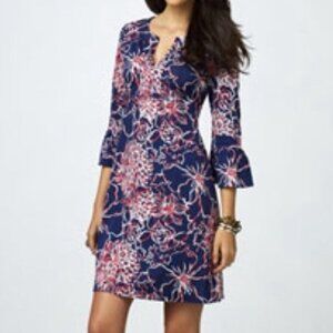 Lilly Pulitzer Jubilee Twyla Lines Vine Bell Sleeve Blue‎ Floral Mini Dress XS